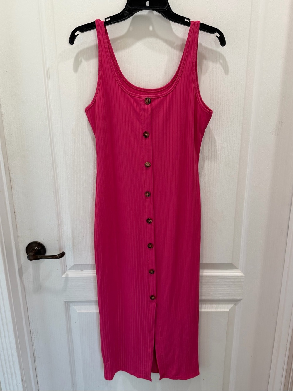 SHEIN Hot Pink Ribbed Button-Front Midi Tank Dress